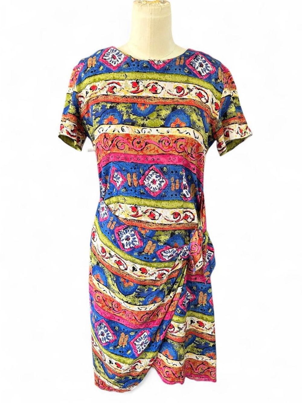 Vintage 80s K.C. Spencer Short Sleeve Multicolor Geometric Dress Size 6